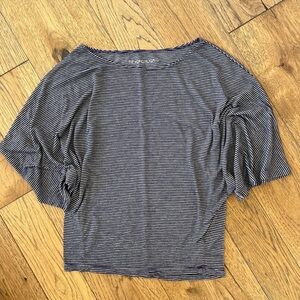Beyond Yoga Draped Fit Navy and Grey striped T-shirt. XS